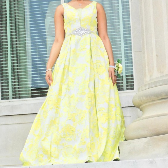 yellow and silver prom dresses